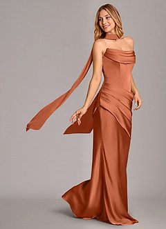 Azazie Pelagia Bridesmaid Dresses Cedar Rose Mermaid Corset Stretch Satin Convertible Dress image2