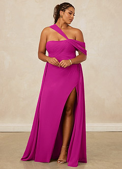 Christian Siriano Bridal for Azazie 1014 Vestidos de damas de honor Vestido de Fucsia de Gasa de Corte en A con Vestidos sin tirantes image13
