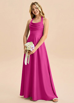 Azazie Kady Junior Fuchsia A-Line Sweetheart Neckline Stretch Satin Dress image3
