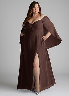 Azazie Cienna Bridesmaid Dresses Ganache A-Line Long Sleeve Chiffon Dress image9