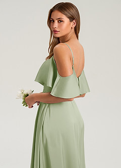 Azazie Jean Bridesmaid Dresses Dusty Sage A-Line Off the Shoulder Stretch Satin Dress image7