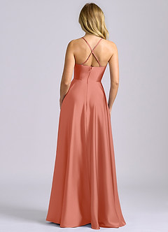 Azazie Truce Robes de demoiselle d'honneur Robe Trapèze en Satin extensible Rose Saumon image3
