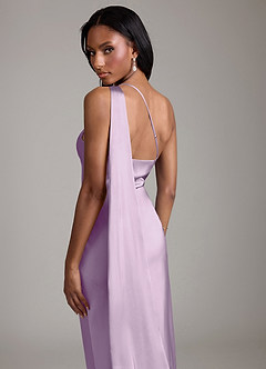 Azazie Juniper Vestidos de madrinha de casamento Vestido Lilás Fosco de Cetim elástico de sereia com Um ombro image2