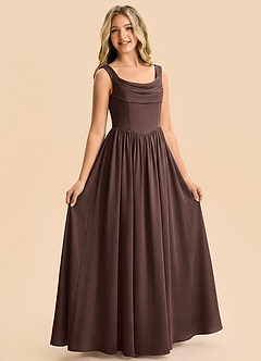 Azazie Novi Junior Ganache A-Line Pleated Stretch Satin Dress image4