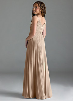 Azazie Raychelle Junior Taupe A-Line Pleated Chiffon Dress image5