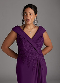 Azazie Calathea Mother of the Bride Dresses Grape A-Line Lace Dress image10