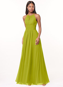 Azazie Bonnie Bridesmaid Dresses Lemongrass A-Line Keyhole Ruched Chiffon Dress image1