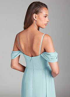 Azazie Amyra Bridesmaid Dresses Sea Glass Sheath Off the Shoulder Chiffon Convertible Dress image7