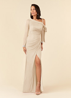 Azazie Marna Mother of the Bride Dresses Champagne Sheath One Shoulder Mesh Dress image5