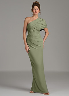 Azazie Essence Bridesmaid Dresses Pistachio Sheath One Shoulder Premium Stretch Jersey Dress image4