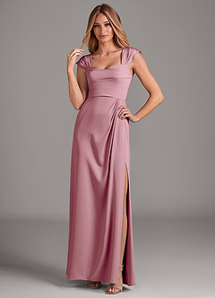 Azazie Laila Bridesmaid Dresses Vintage Mauve A-Line Pleated Stretch Satin Dress image3