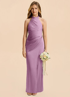 Azazie Jemma Junior Wisteria Sheath Ruched Stretch Satin Dress image1