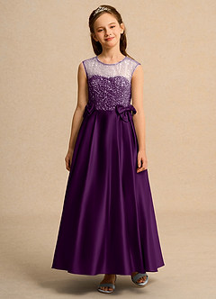 Azazie Candy Girl vestidos de niña de las flores Vestido de Uva de Satin Mate de Princesa con Lazo image6