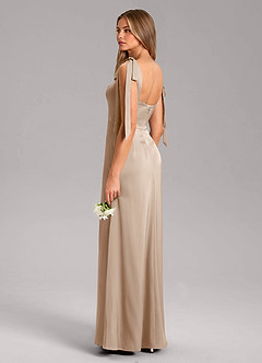 Azazie Frostine Bridesmaid Dresses Taupe A-Line Bow Stretch Satin Dress image6