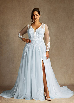 Azazie Ariya Wedding Dresses Misty Blue A-Line Lace Tulle Dress image7