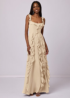 Barbie ♥ Azazie Bridesmaid Dresses Champagne A-Line with Pockets Chiffon Dress image3
