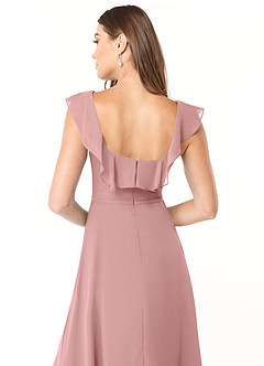 Azazie Jinny Brautjungfernkleider A-Linie Quadratischer Ausschnitt Gerüscht Chiffon Kleid Altrosa image11