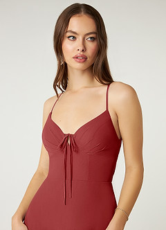 Azazie Minie Bridesmaid Dresses Rust A-Line Bow Chiffon Dress image6