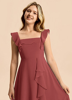 Azazie Nori Junior Terracotta A-Line Ruched Chiffon Dress image7