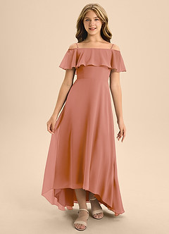 Azazie Maggie Junior A-Linie Schulterfrei Chiffon Kleid Mai Tai image5