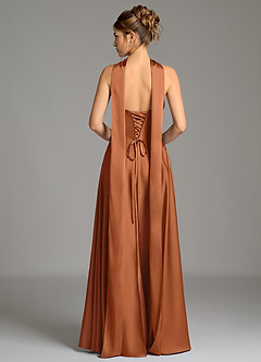 Azazie Ayla Vestidos de damas de honor Vestido de Cobre de Satén Elástico de Corte en A con Corsé image7