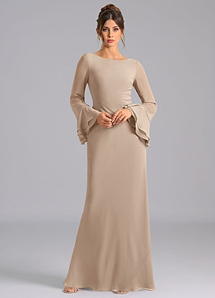 Azazie Leone Bridesmaid Dresses Taupe Mermaid Corset Chiffon Dress image3