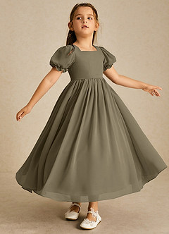 Azazie Joss Flower Girl Dresses Willow Green A-Line with Sleeves Chiffon Dress image3