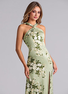 Azazie Rue Vestidos de damas de honor Vestido de Enredaderas Florales de Satén Elástico de Corte Sirena con Plisado image7