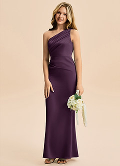 Azazie Akilah Junior Robe Fourreau en Satin extensible Plissée Prune image5