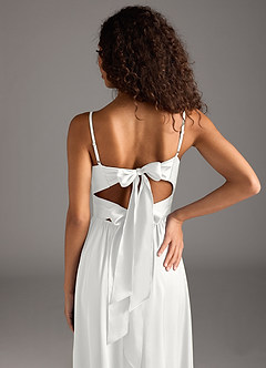 Azazie Zeya Bridesmaid Dresses White A-Line Pleated Stretch Satin Dress image4