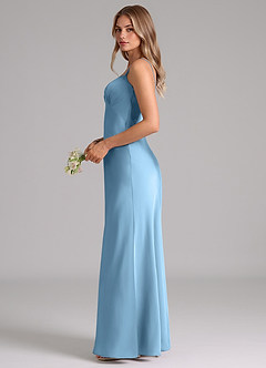 Azazie Suttona Bridesmaid Dresses Steel Blue A-Line Pleated Stretch Satin Dress image5