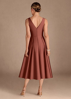 Azazie Fulton Mother of the Bride Dresses Auburn A-Line Pleated Stretch Satin Dress image3