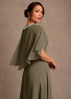 Azazie Winnifred Vestidos para mãe da noiva Vestido Salgueiro Verde de Chiffon de Linha A com Frisado image5