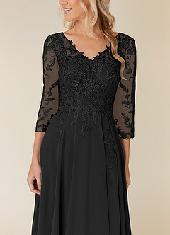 Azazie Noella Mother of the Bride Dresses Black A-Line V-Neck Lace Chiffon Dress image6