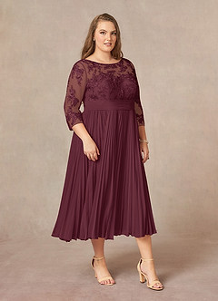 Azazie Tutu Mother of the Bride Dresses Cabernet A-Line Boatneck Lace Chiffon Dress image10