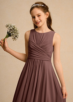 Azazie Ducky Girls Formal Flower Girl Dresses Espresso A-Line Pleated Chiffon Dress image3