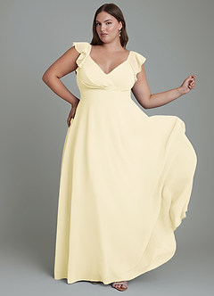 Azazie Leilani Bridesmaid Dresses Lemon Sorbet A-Line Pleated Chiffon Dress image8
