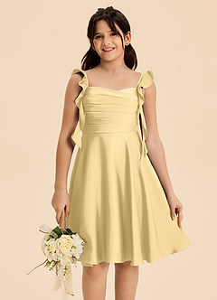 Azazie Kira Junior Butter A-Line Ruched Stretch Satin Dress image7