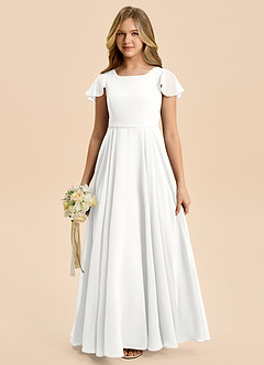 Azazie Cady Junior A-Linie Plissee Chiffon Kleid Weiß image1