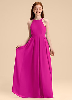 Azazie Arianthe Junior Abito A-Line in Chiffon Plissettato Fucsia image3