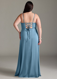 Azazie Marchella Bridesmaid Dresses Steel Blue A-Line Corset Stretch Satin Dress image8