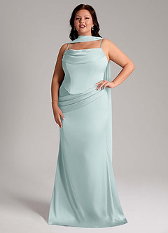 Azazie Sorrel Bridesmaid Dresses Mist Mermaid Strapless Stretch Satin Convertible Dress image10