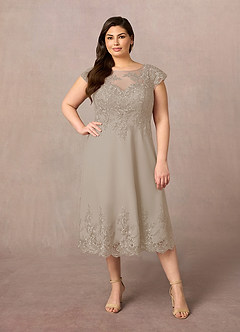 Azazie Terrano Mother of the Bride Dresses Taupe A-Line Scoop Lace Dress image6