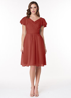 Azazie Hadley Final Sale A-Line Pleated Chiffon Knee-Length Dress image3