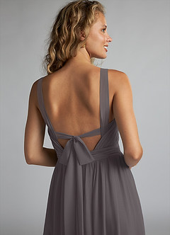 Azazie Aziza Bridesmaid Dresses Steel Grey A-Line V-Neck Pleated Chiffon Dress image6