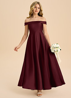 Azazie Sissy Junior A-Linie Schulterfrei Stretch-Satin Kleid Cabernetrot image1