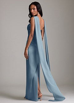 Azazie Jasmyn Bridesmaid Dresses Dusty Blue Sheath Strapless Stretch Satin Dress image7