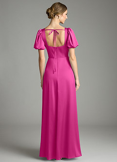 Azazie Fyona Bridesmaid Dresses Fuchsia A-Line Pleated Stretch Satin Dress image7