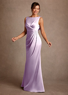 Azazie Baltimore Mother of the Bride Dresses Frosted Lilac A-Line Pleated Stretch Satin Dress image3
