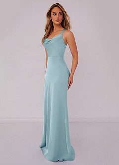 Barbie ♥ Azazie Bridesmaid Dresses Moody Blue Mermaid Pleated Stretch Satin Dress image4